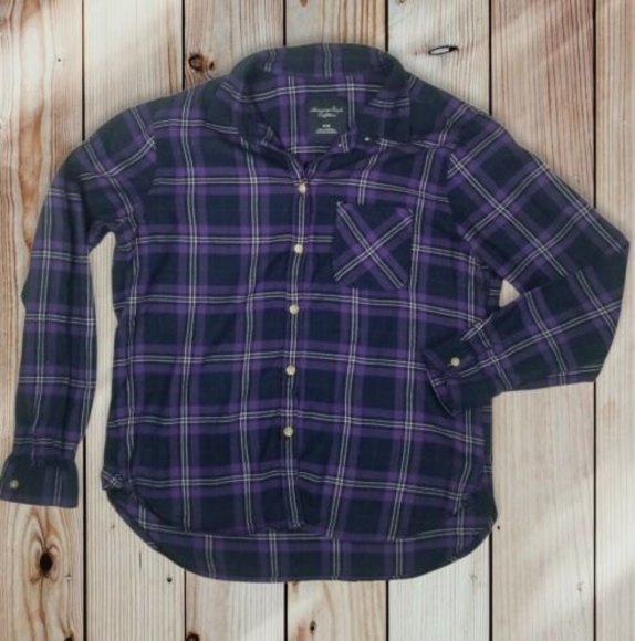 American Eagle Outfitters Soft Flannel Plaid Shirt Womens M Purple Viscose Blend - Picture 12 of 12